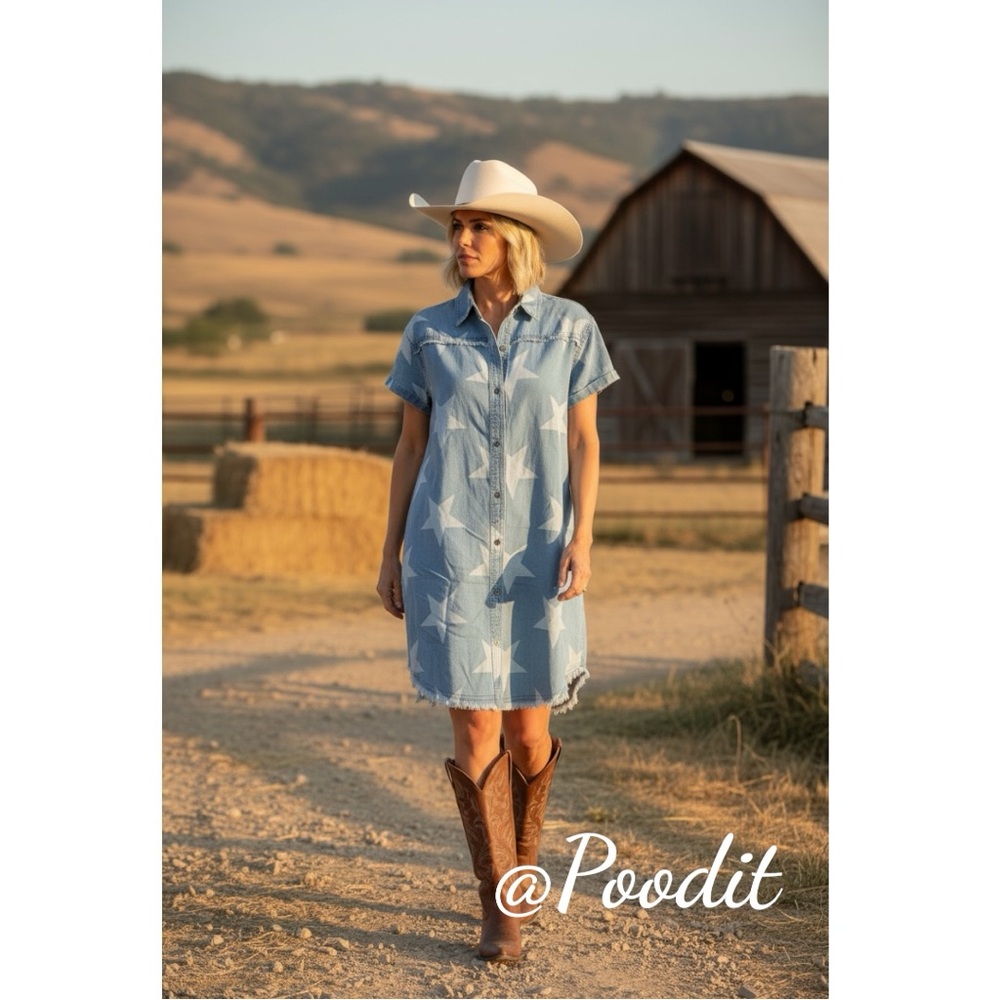 POODIT Super cute button front star dress S M XL